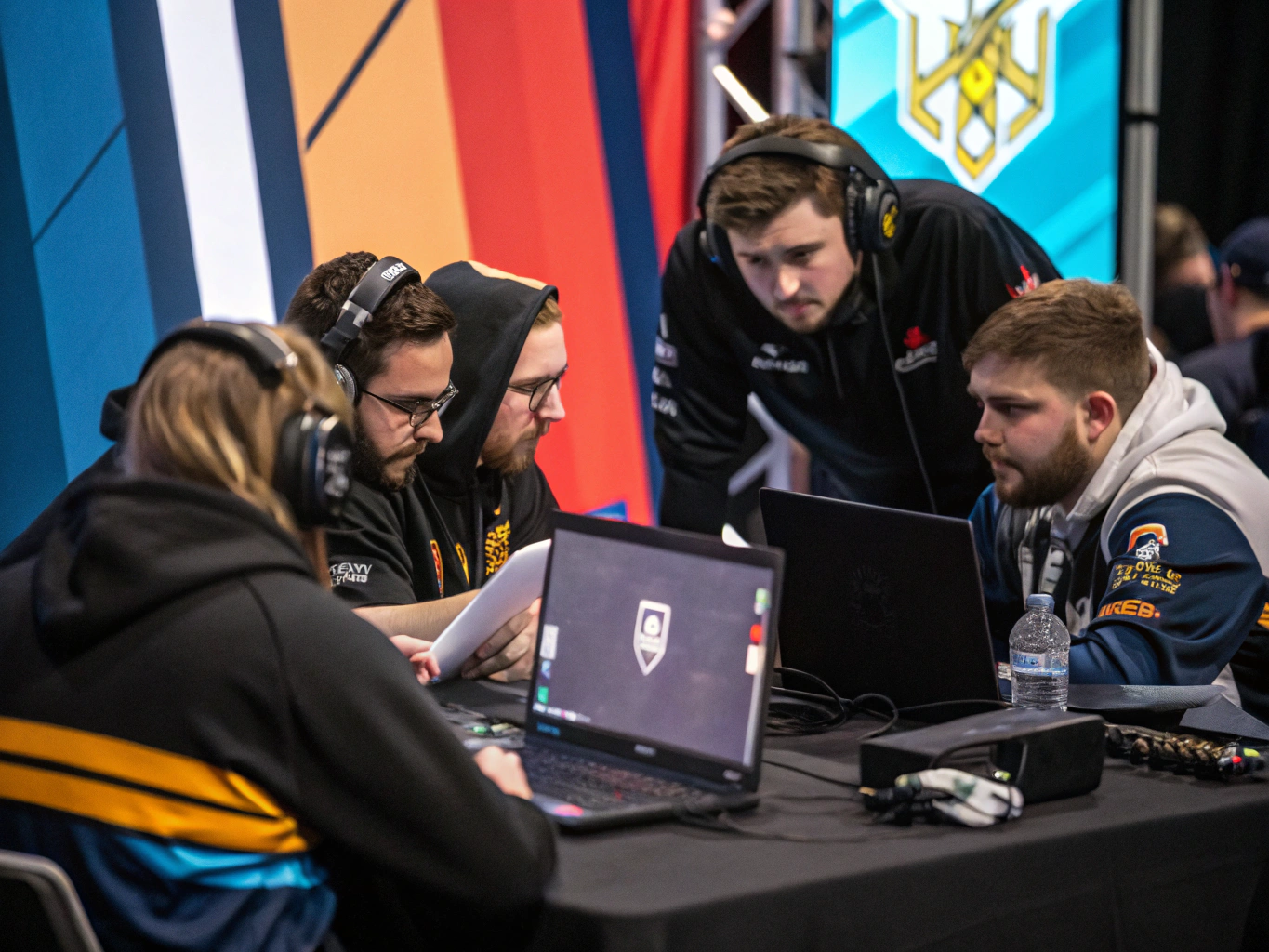 Team reviewing strategy maps at a digital briefing table