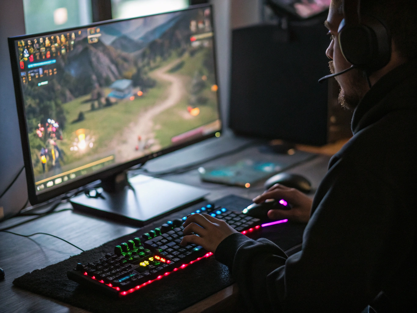 Player focusing on high-speed mouse and keyboard inputs