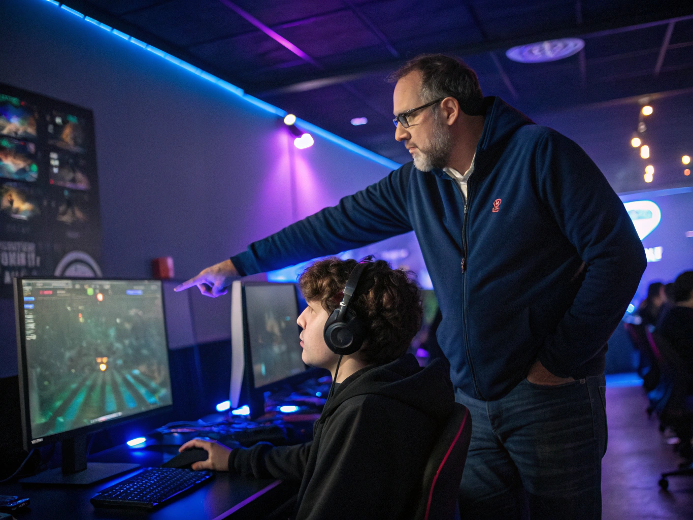 Coach reviewing player performance metrics on digital dashboard