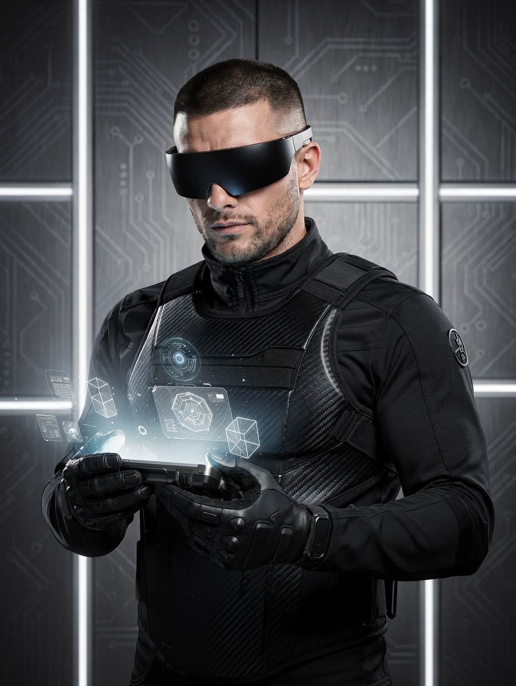 Jaxson Thorne, Tactical Lead, analyzing tournament data on a holographic display