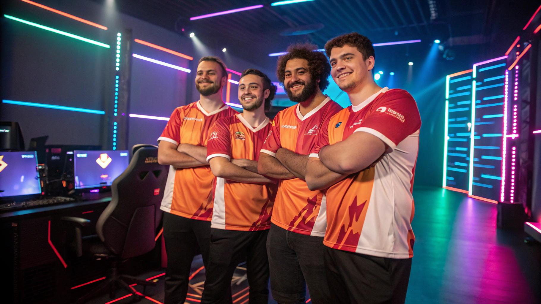 Wide shot of the professional team roster